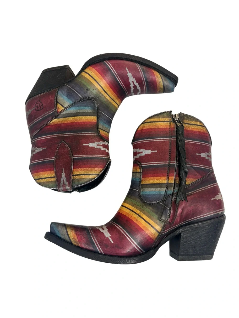 Ariat Dixon Saddle Serape Western Boho Booties Leather Pointed Toe Women’s US 8B